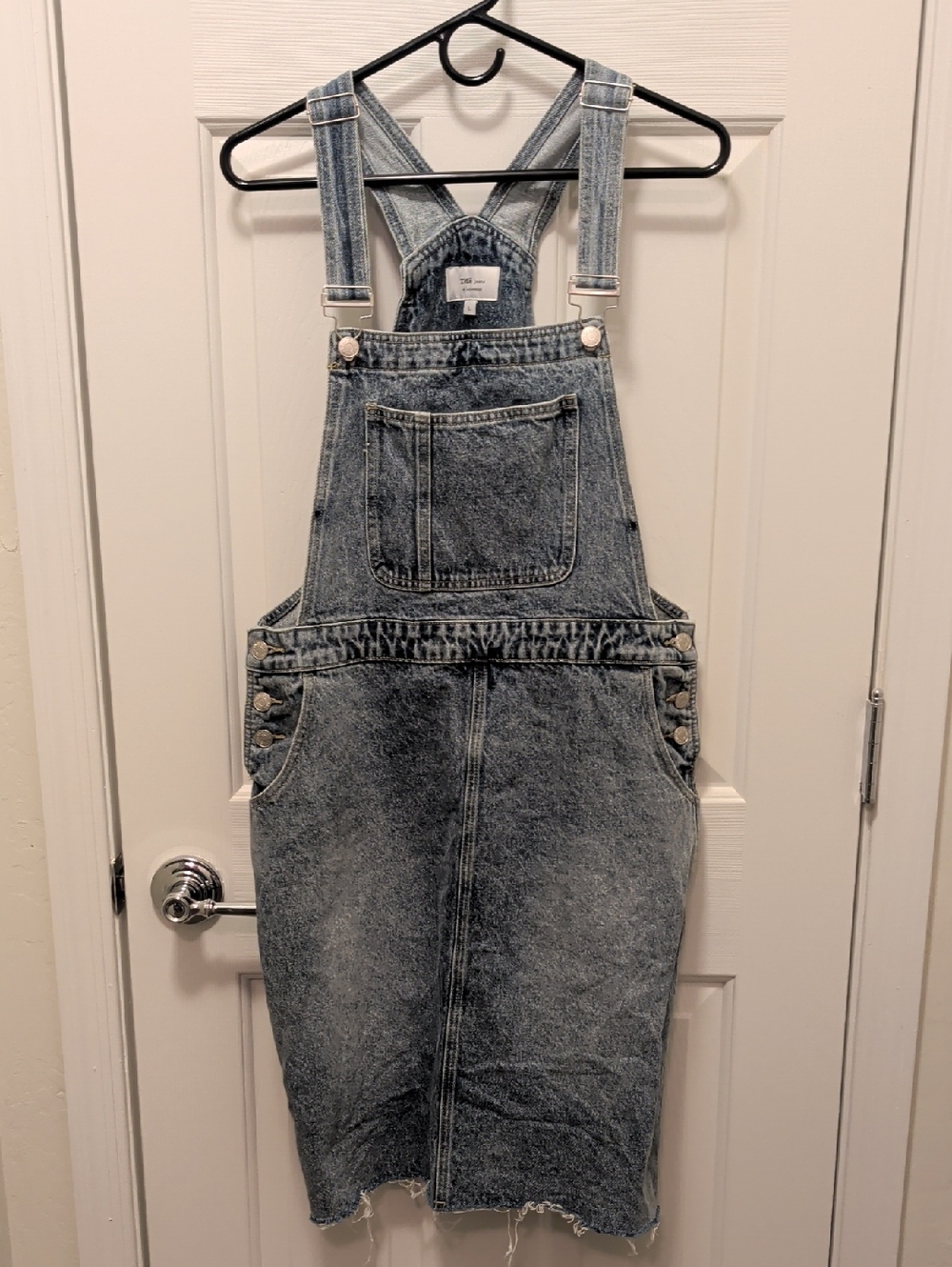 Denim Overall Midi Dress in Light Acid Wash